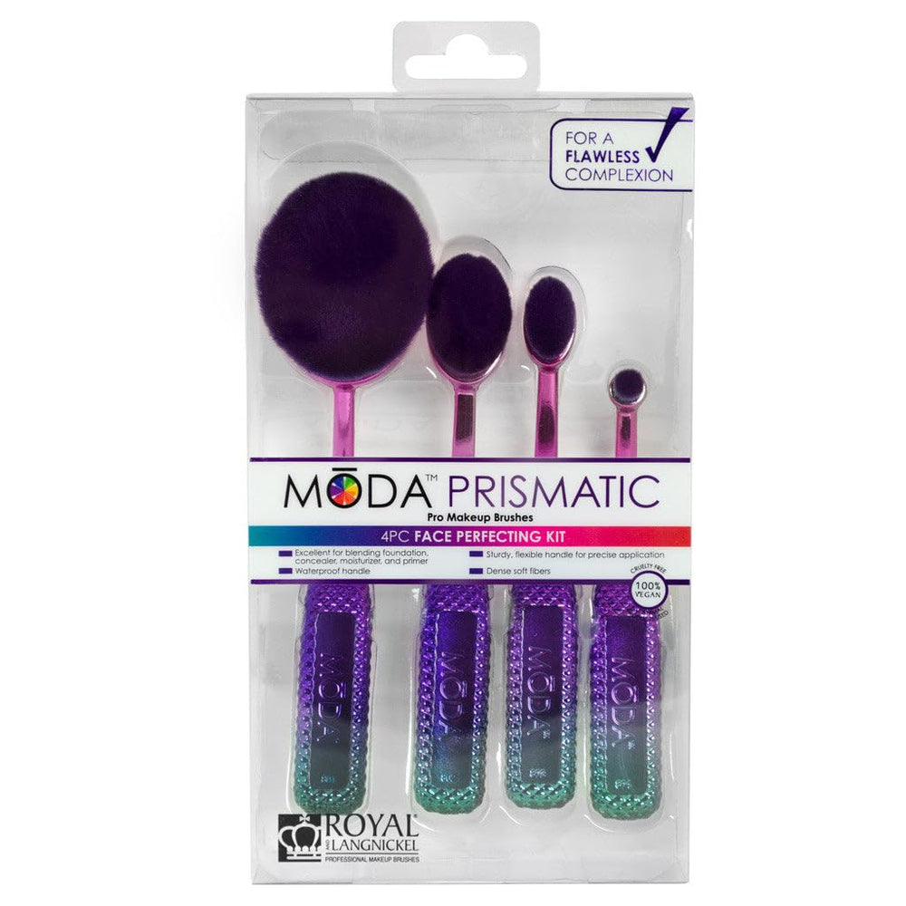 MODA Prismatic oval brush with vegan filaments for cream and powder makeup.