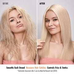 MODAMODA hair mist spray applied on dry hair for frizz control