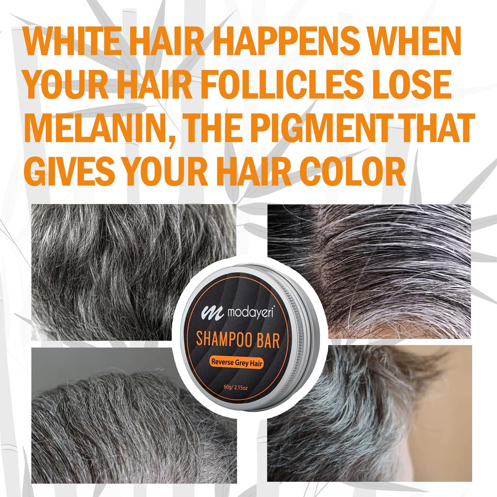 Modayeri Reverse Grey Hair Bar Shampoo packaging with eco friendly design