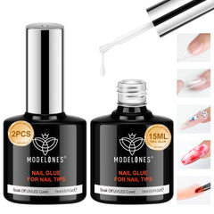 Modelones 10 in 1 gel nail glue base coat bottle provides durable tip adhesion.