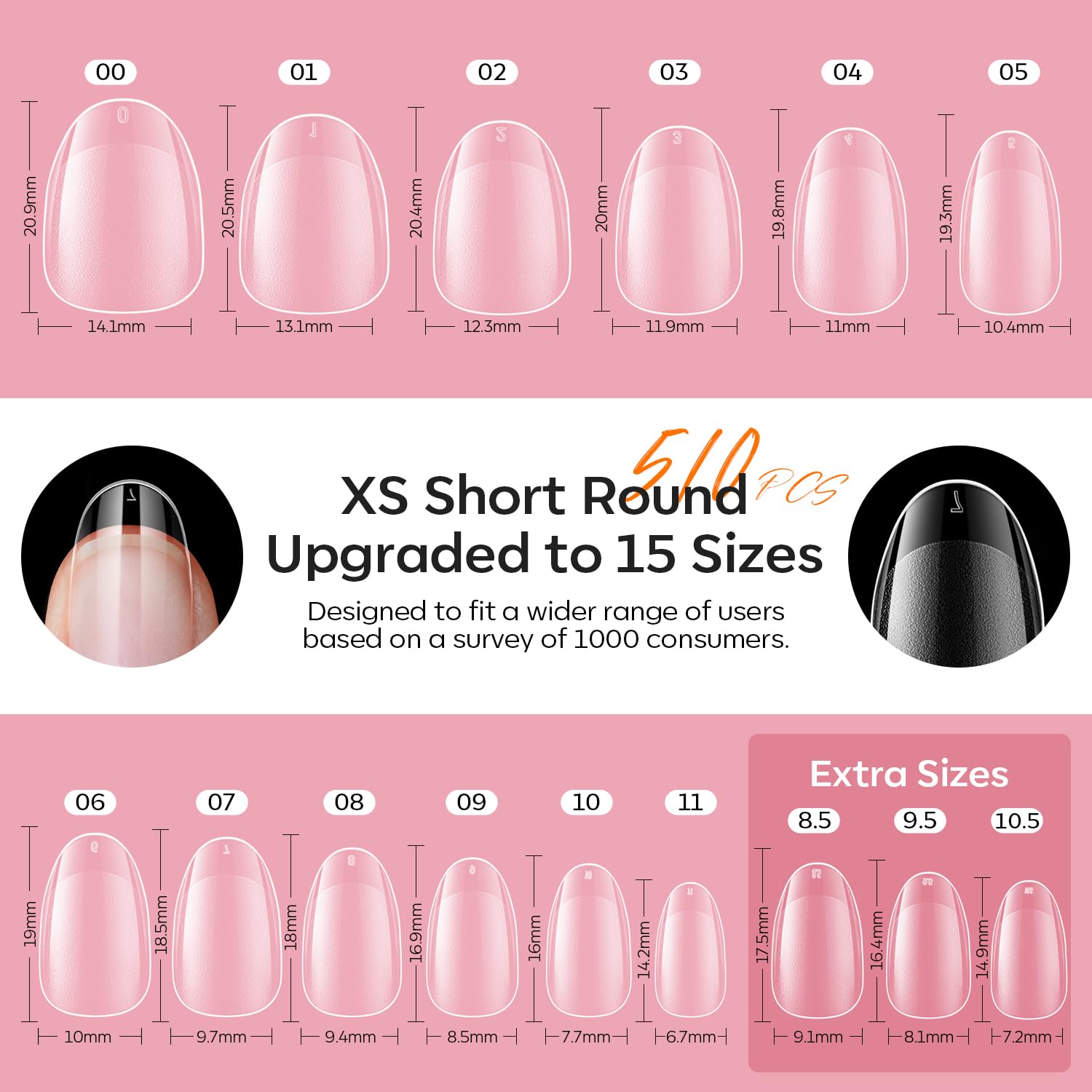 Modelones 15 sizes nail tips pack for a customized fit.