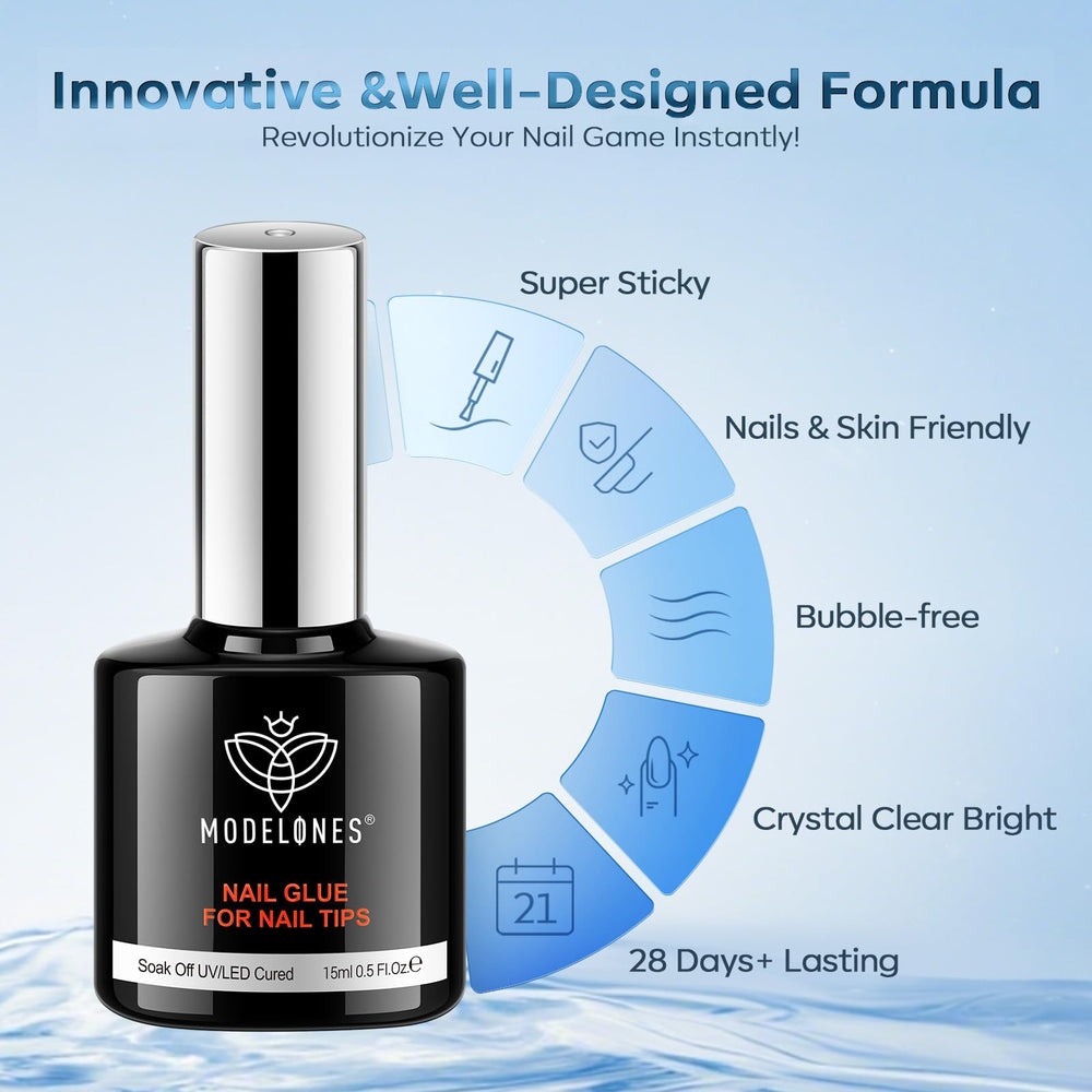 Modelones 2x15ml nail glue set for extended use.