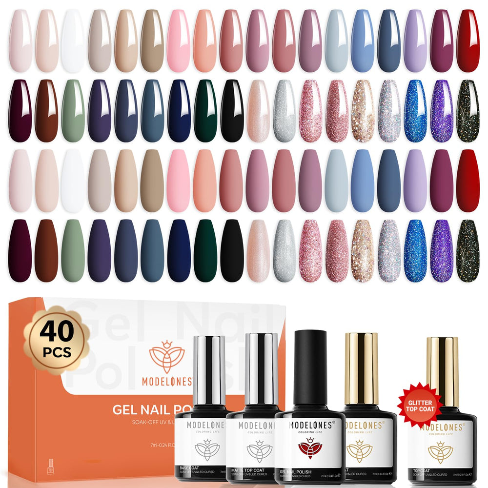 Modelones 40-pcs gel nail polish set in box; vibrant colors for DIY nails