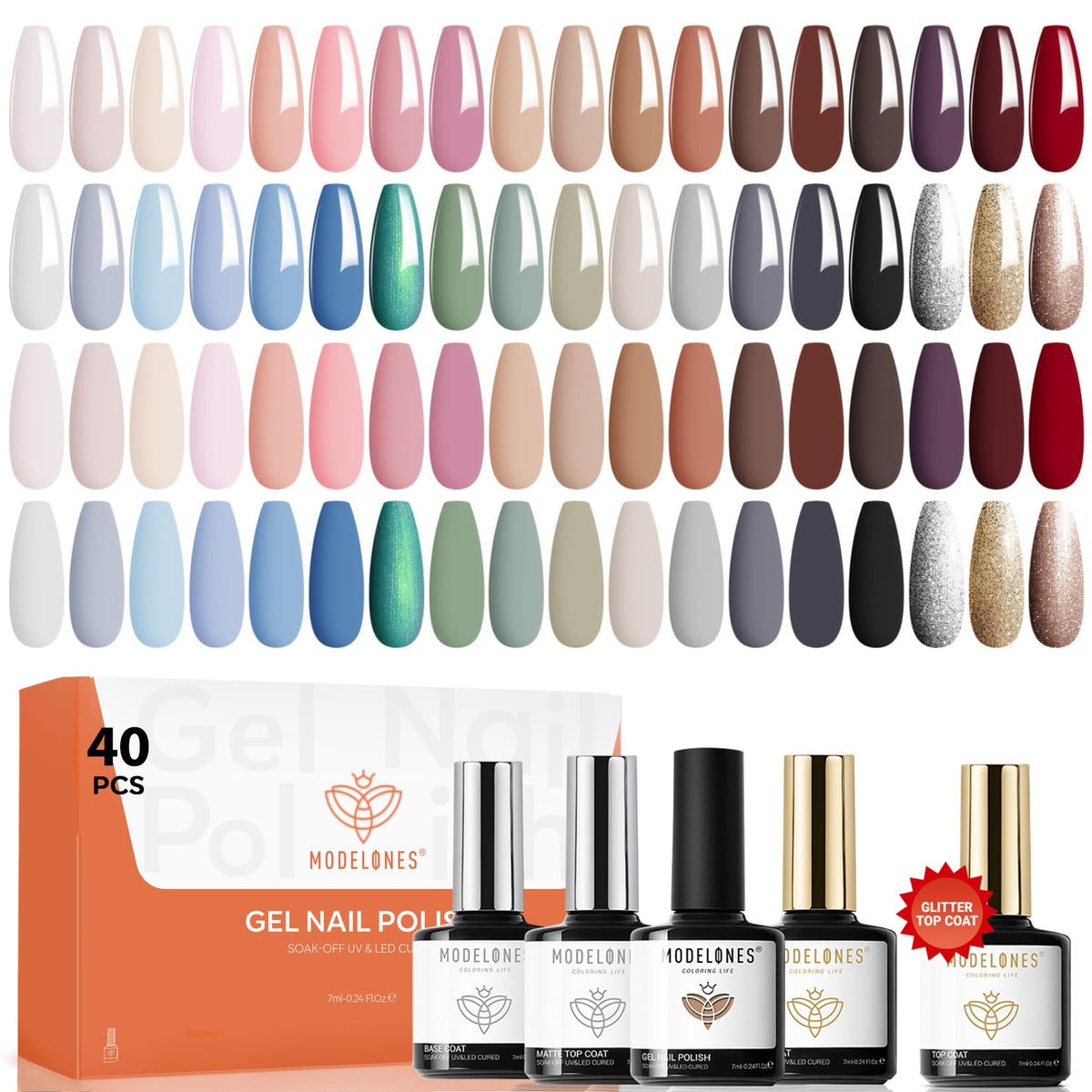 Modelones gel nail polish set swatches display vibrant color range for daily looks