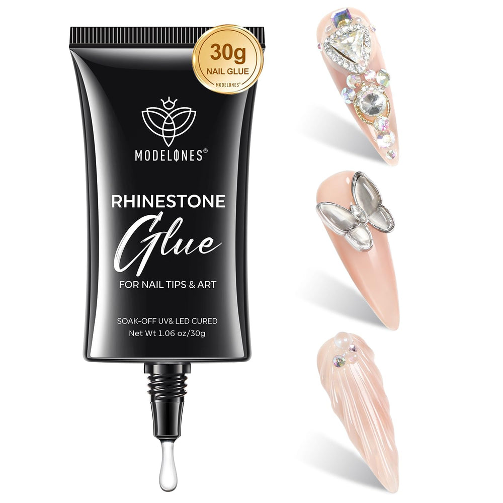 Modelones 4-in-1 Rhinestone Glue bottle pour enables precise application for nail art.