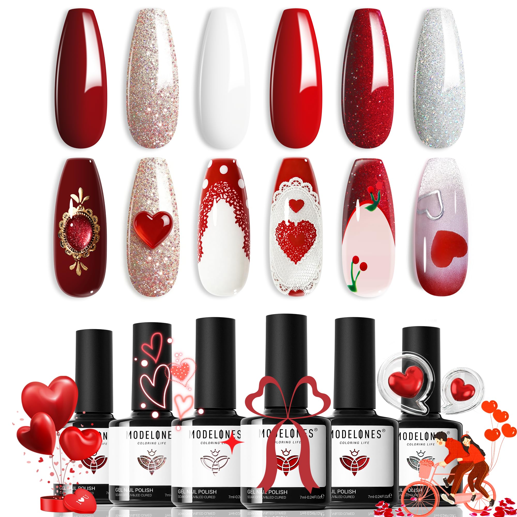 Modelones 6-color gel nail polish set with Color Window for easy shade selection