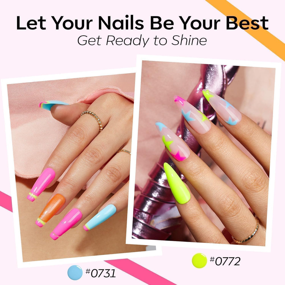 Modelones six neon color bottles arranged for a vibrant nail art look