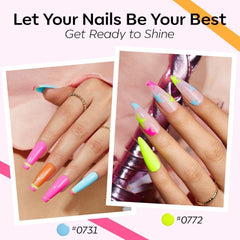 Modelones six neon color bottles arranged for a vibrant nail art look