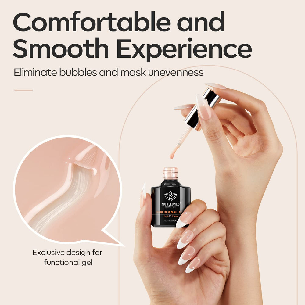 Modelones 8-in-One Builder Gel self-leveling formula with built-in brush.