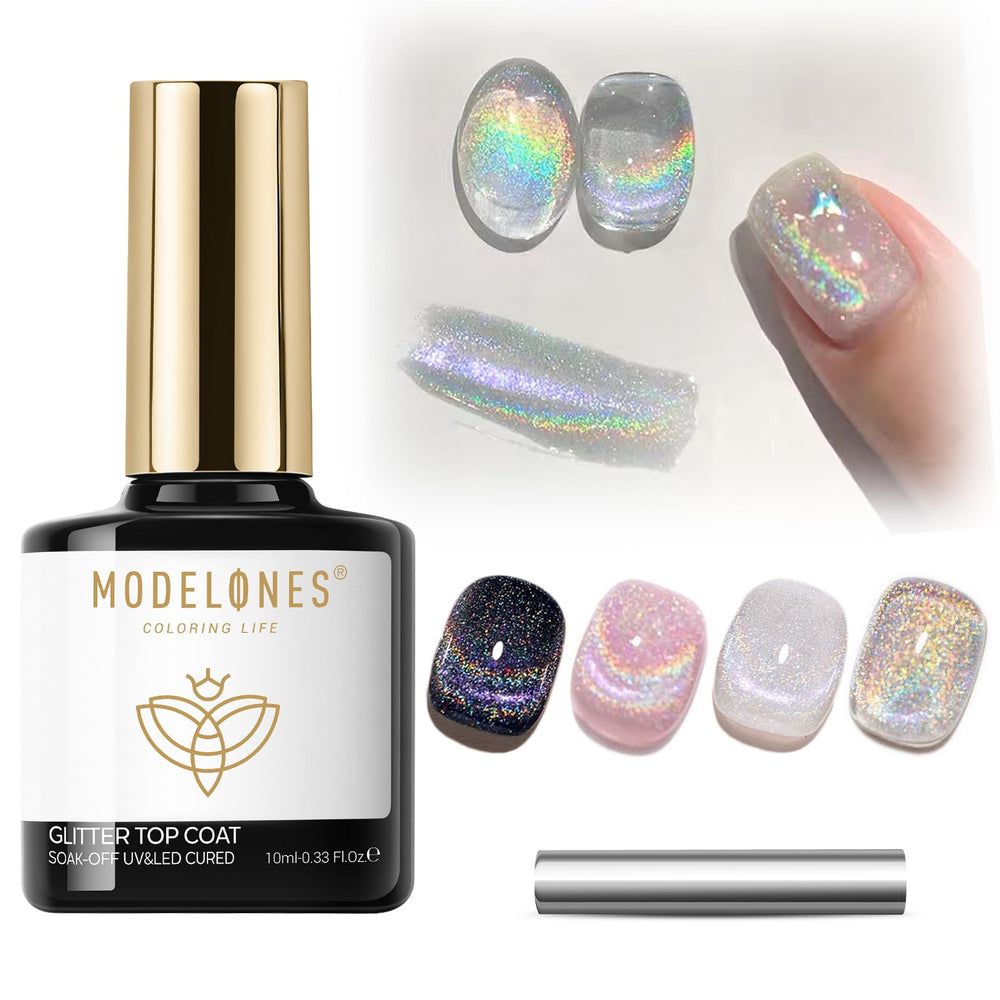 Modelones 9D glitter clear gel showcases dazzling sparkle over any base.