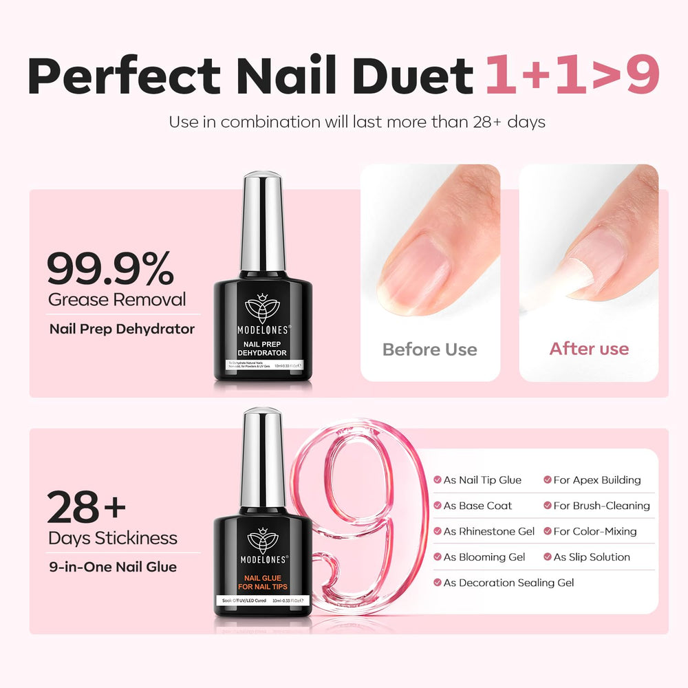 Modelones 9 in one nail glue for versatile, long lasting application.