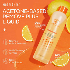 Modelones remover bottle side view displaying ingredients and natural scent