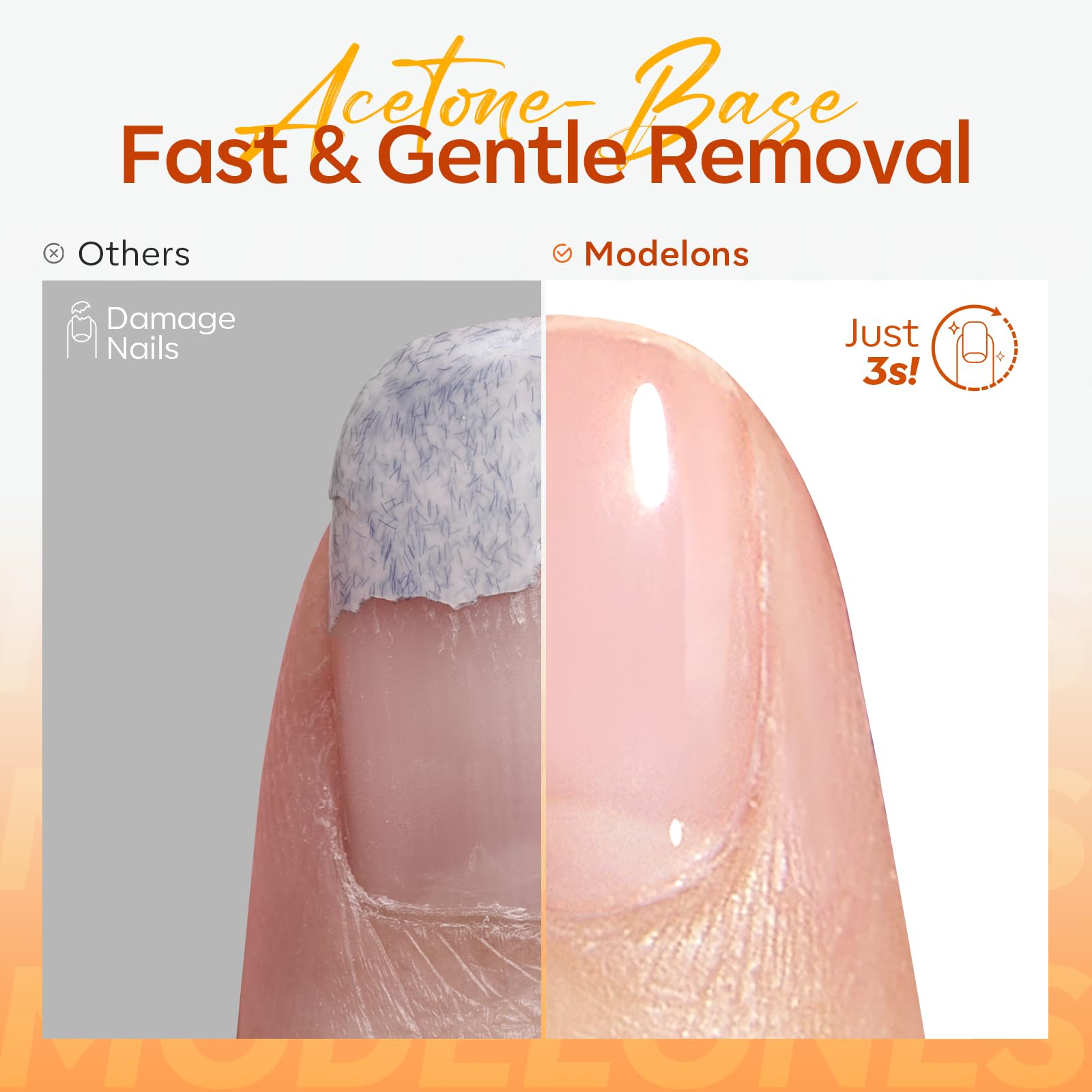 Modelones acetone remover supports gel polish removal with quick results and gentle botanicals.