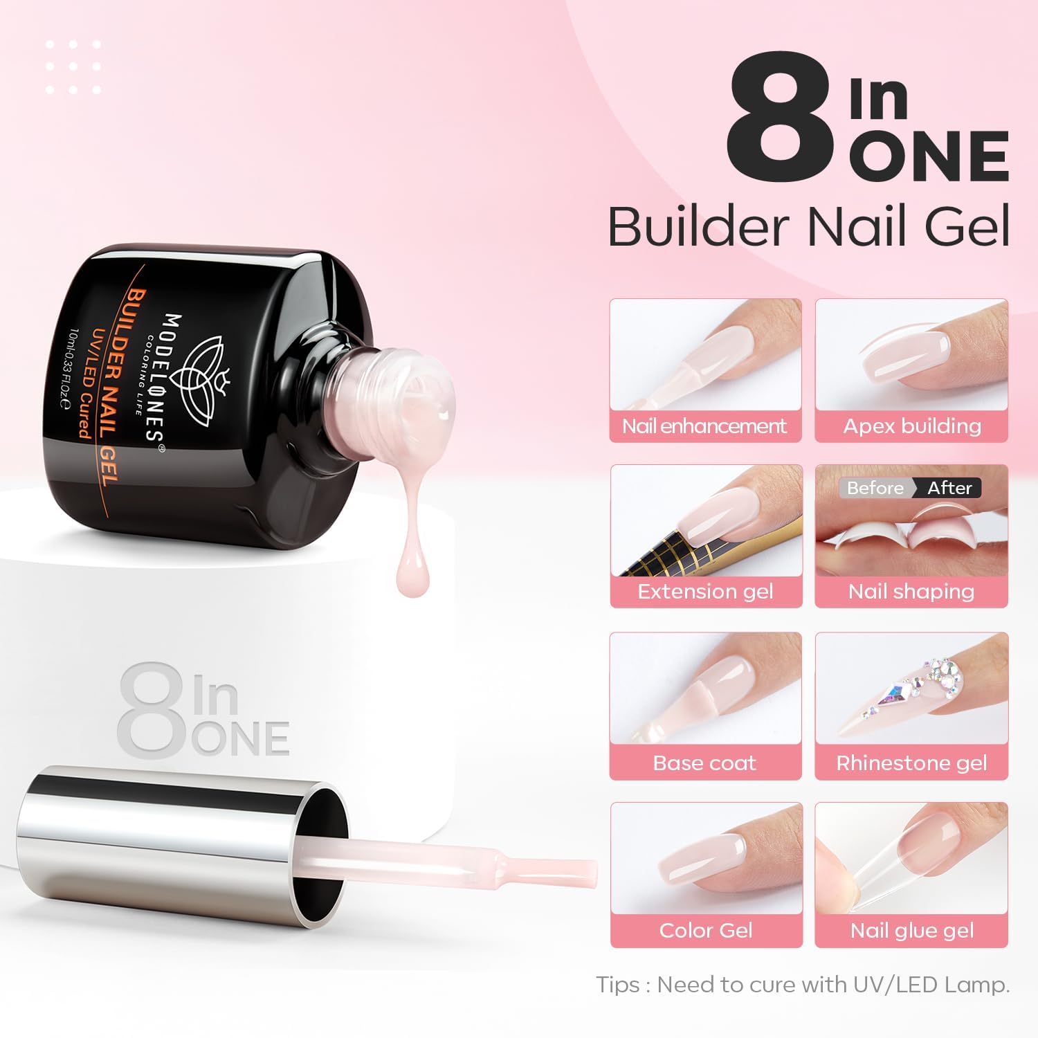 Modelones acid-free primer delivers improved adhesion and lift resistance for gels.