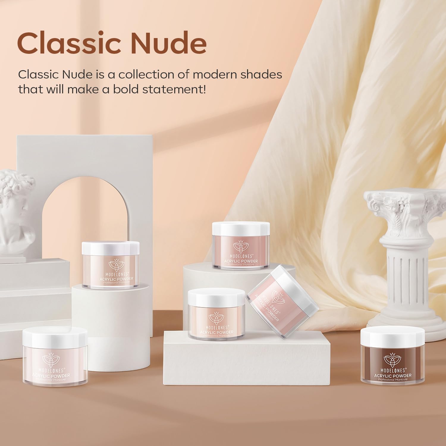 Modelones acrylic powder long-lasting finish ideal for up to 28+ days wear.