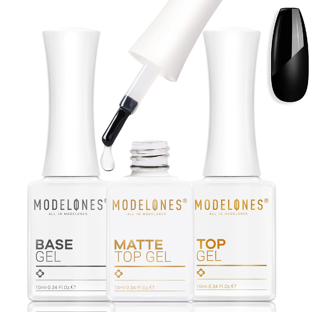 Modelones base coat bottle boosts adhesion for long-lasting nails.