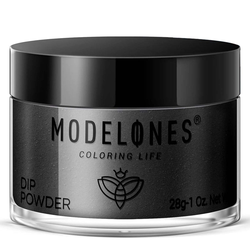 Modelones black dip powder bottle with sleek packaging for long-lasting color at home
