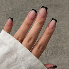 Modelones Black French Tip press-on nails set for quick, long-lasting manicures.