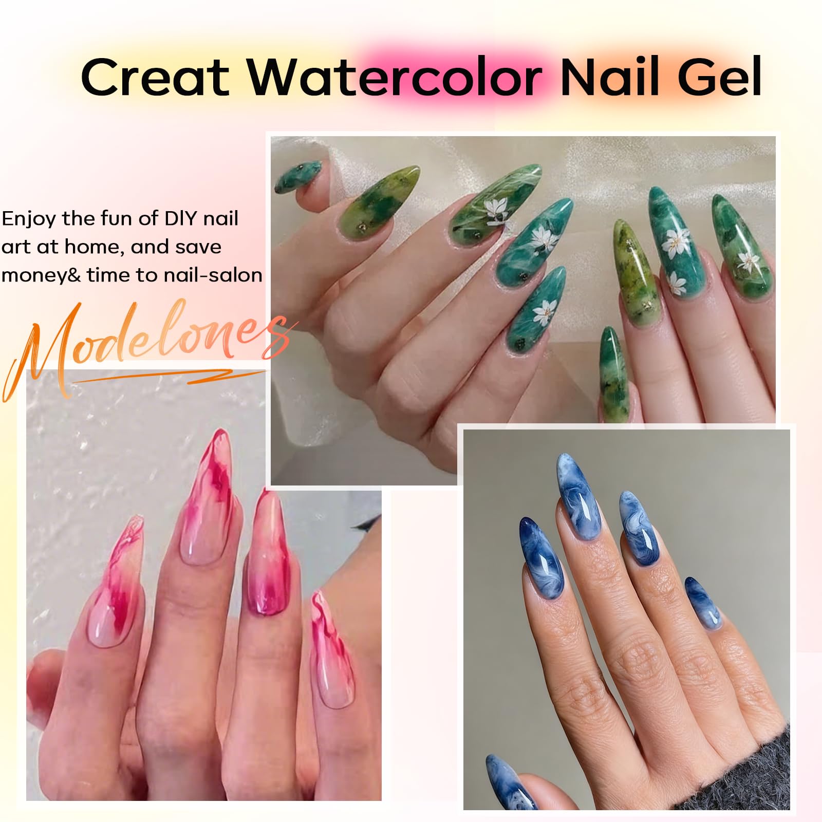 Modelones tortoise pattern designs using blooming gel.