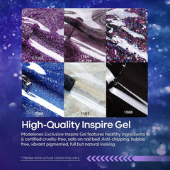 Modelones blue color-changing gel showing temperature-sensitive shimmer on nails.