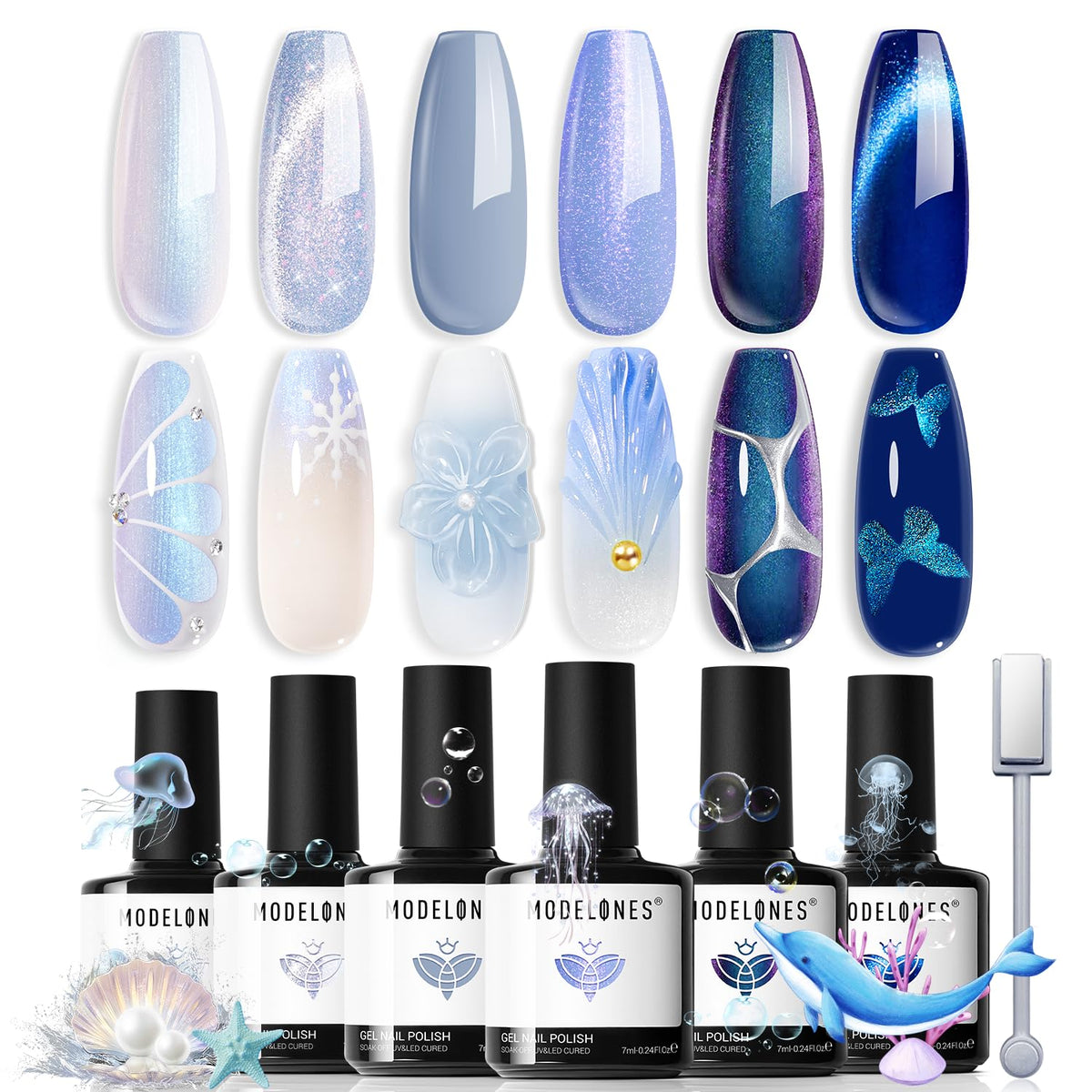 Modelones blue gala nail polish set displayed for chic winter nails