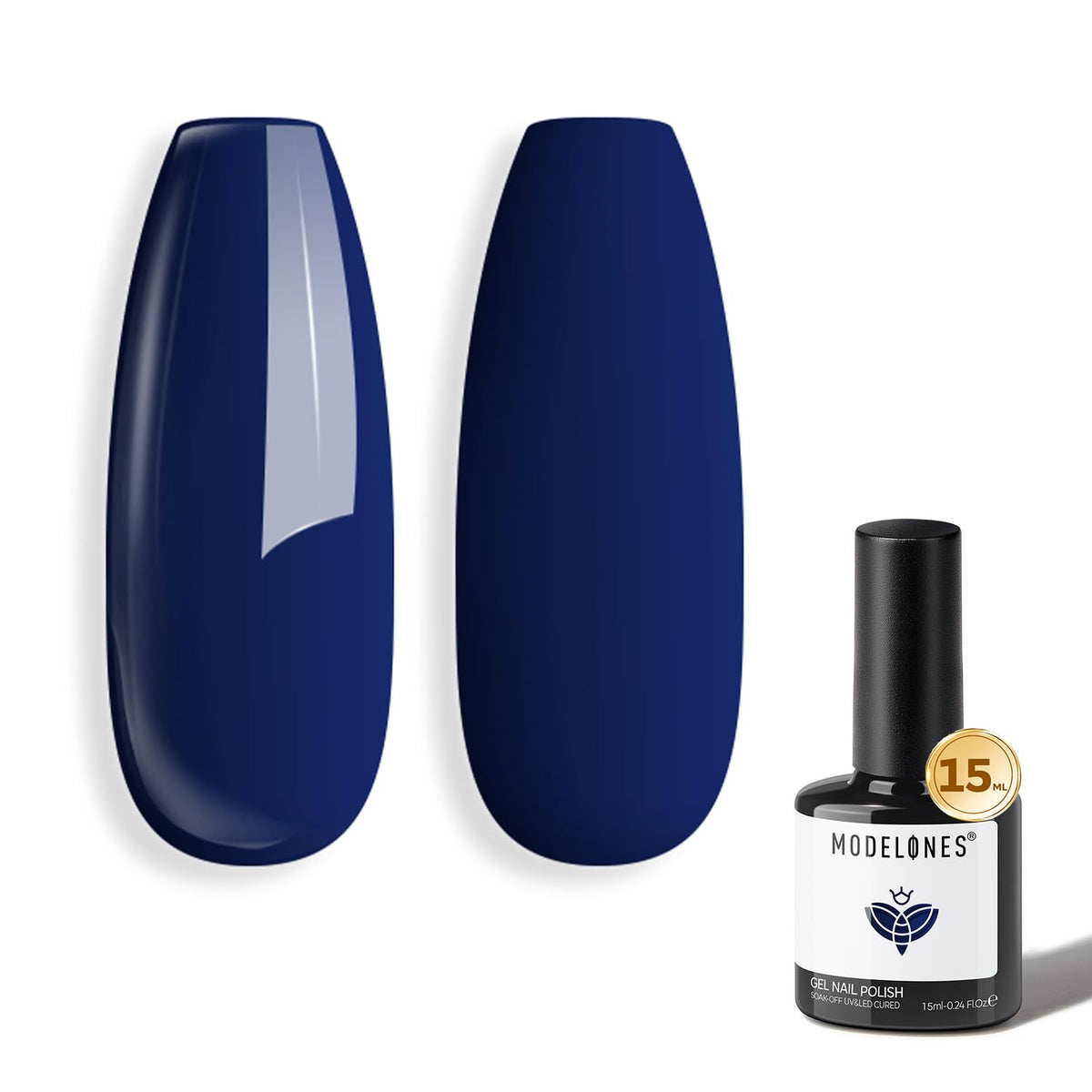 Modelones navy blue gel polish bottle shows rich color and glossy finish