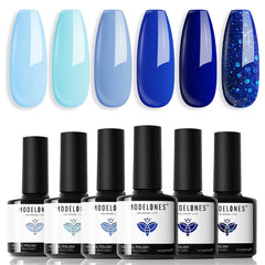 Modelones gel polish set shows a soft baby blue shade for delicate manicures.