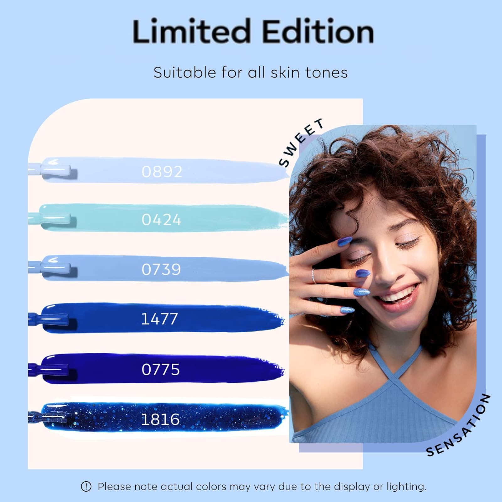 Modelones royal blue gel polish provides a bold manicure statement.