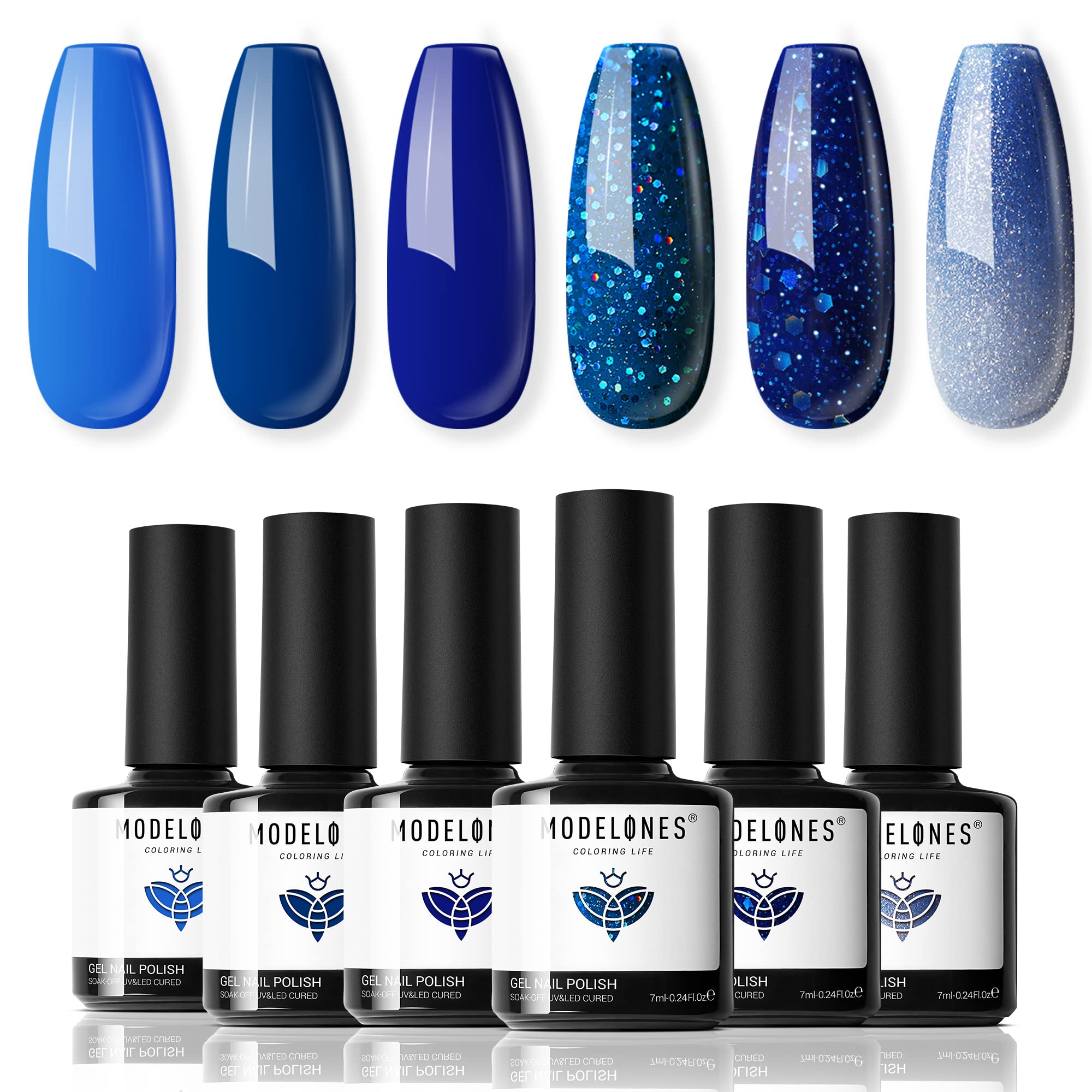 Modelones blue gel nail polish set for a flawless at-home gel manicure