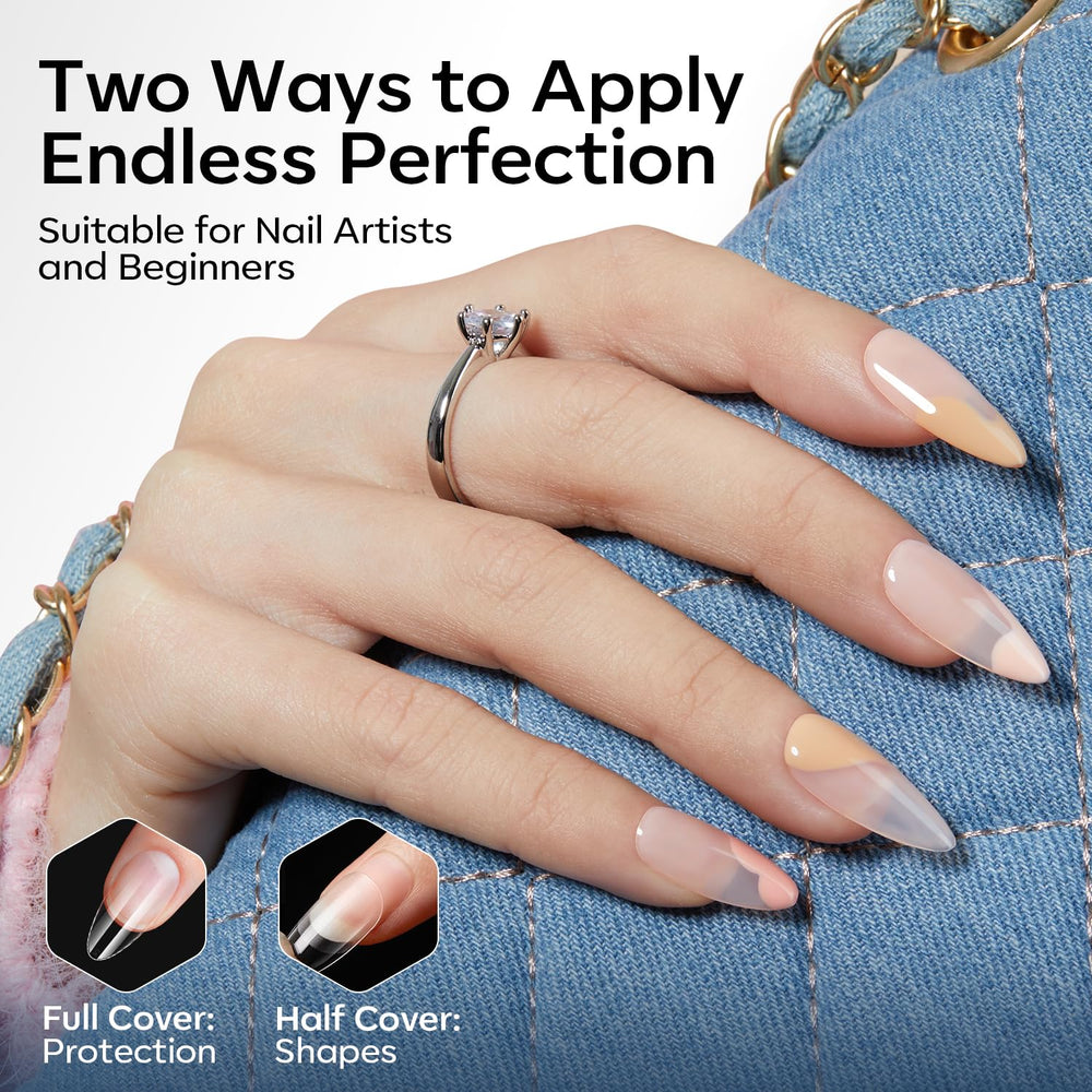 Modelones break-resistant nail tips provide strong support for extended nails.