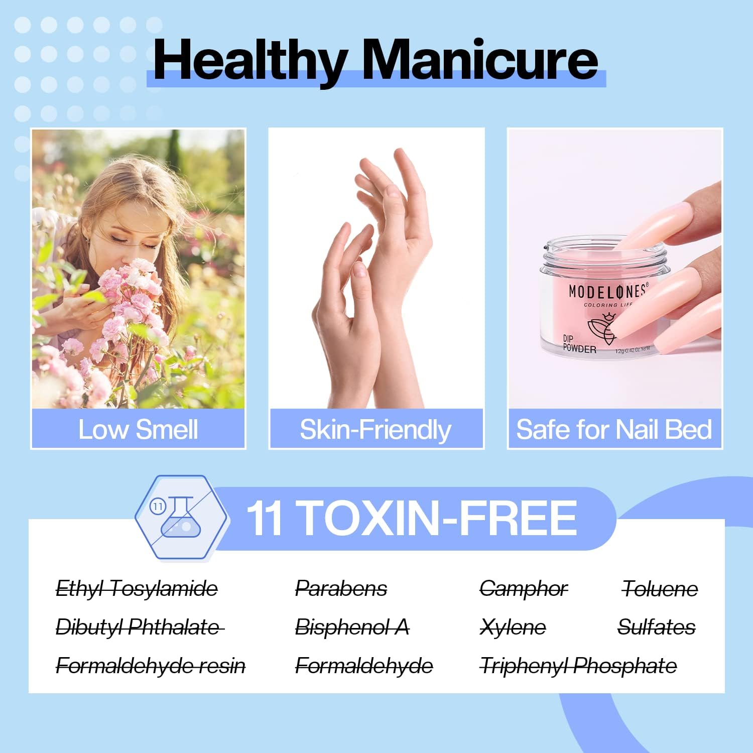 Modelones breathable formula helps protect nails during daily wear.
