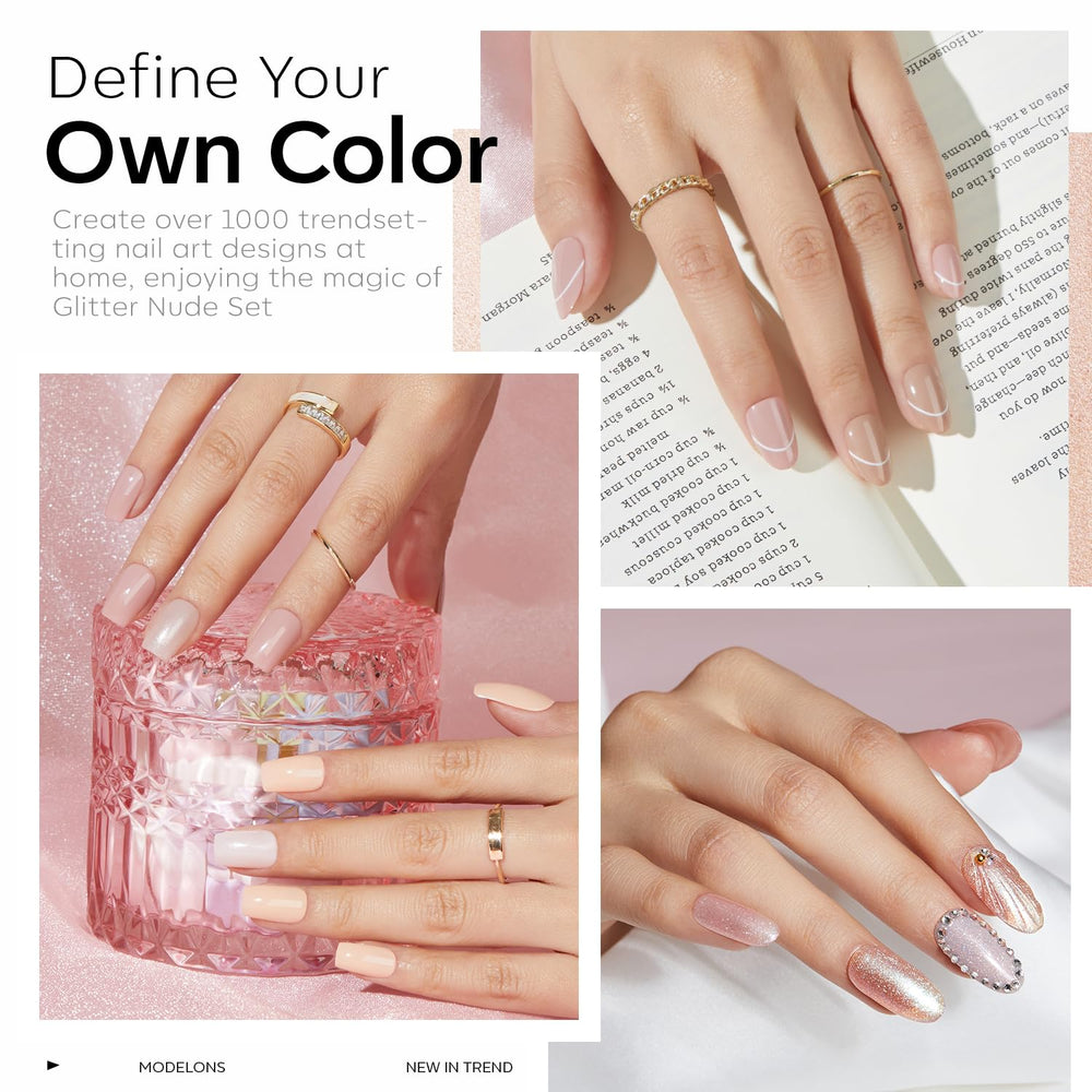 Modelones brown nude gel polish on a nail swatch showing lasting shine