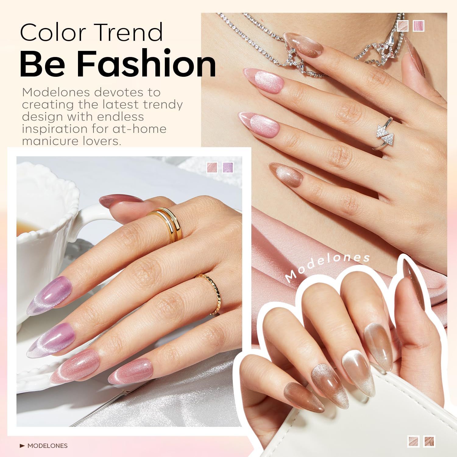 Modelones brown purple cat eye polish delivers versatile hues for layering.