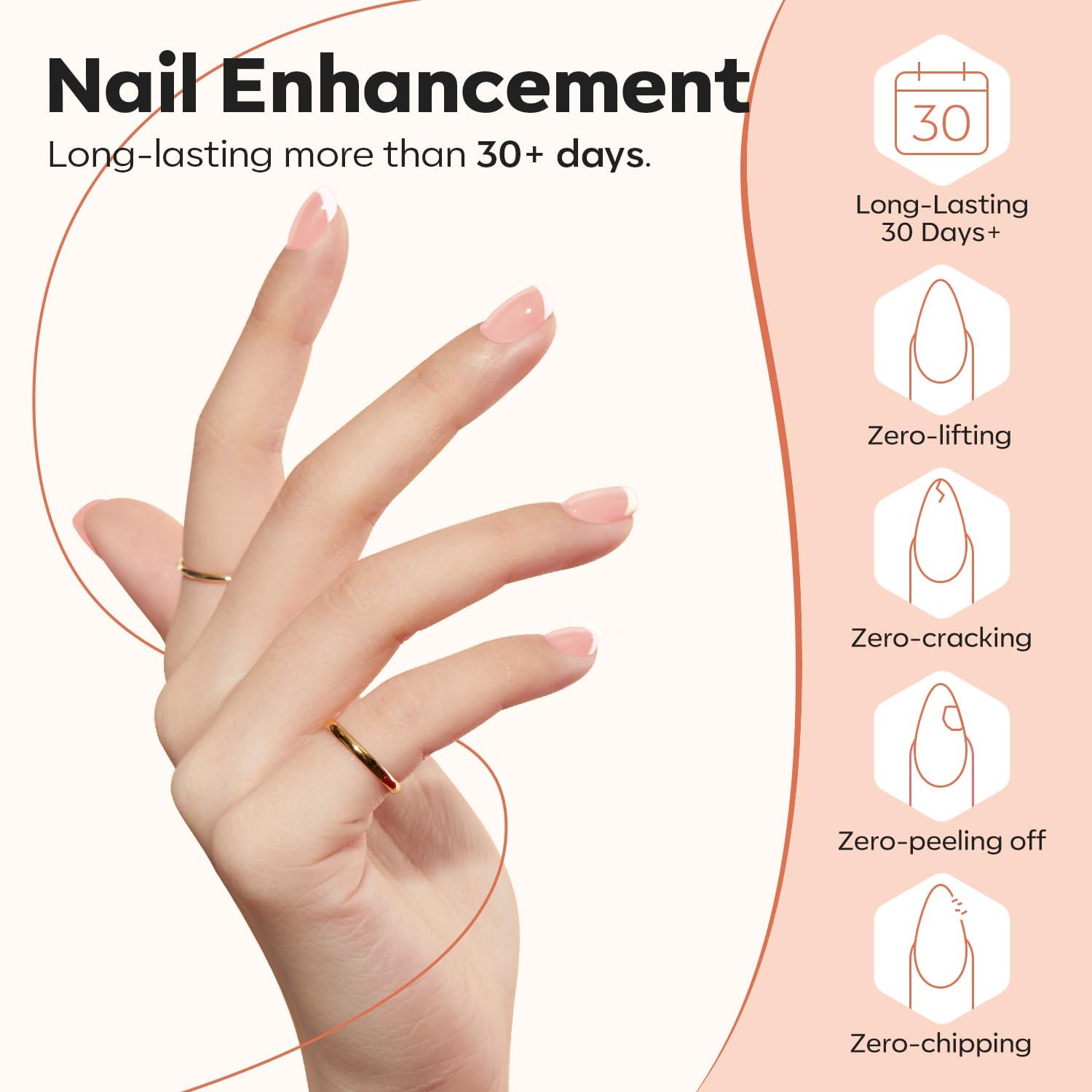 Attaching tips and gems with apricot blush gel base by Modelones.