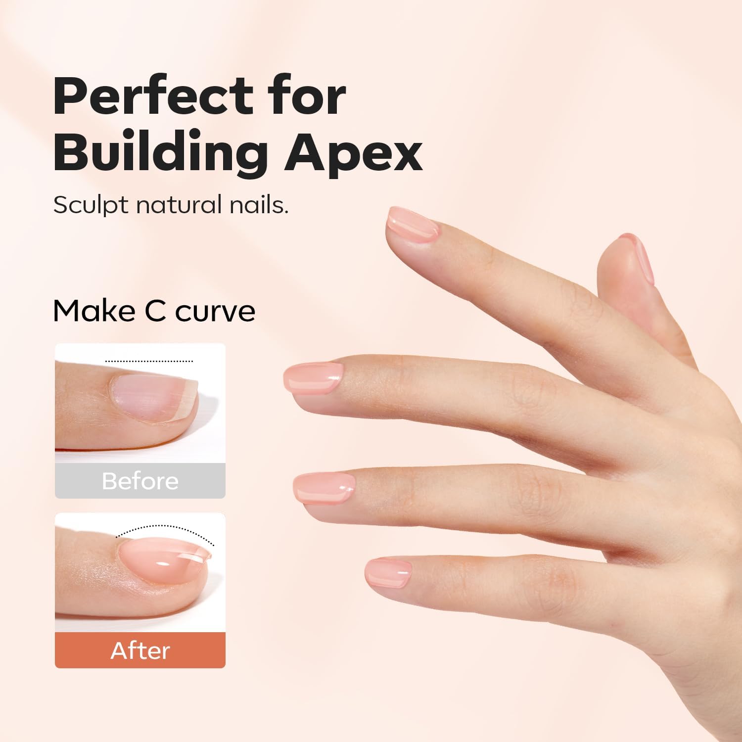 Nail shaping using Modelones Builder Gel in apricot blush shade.