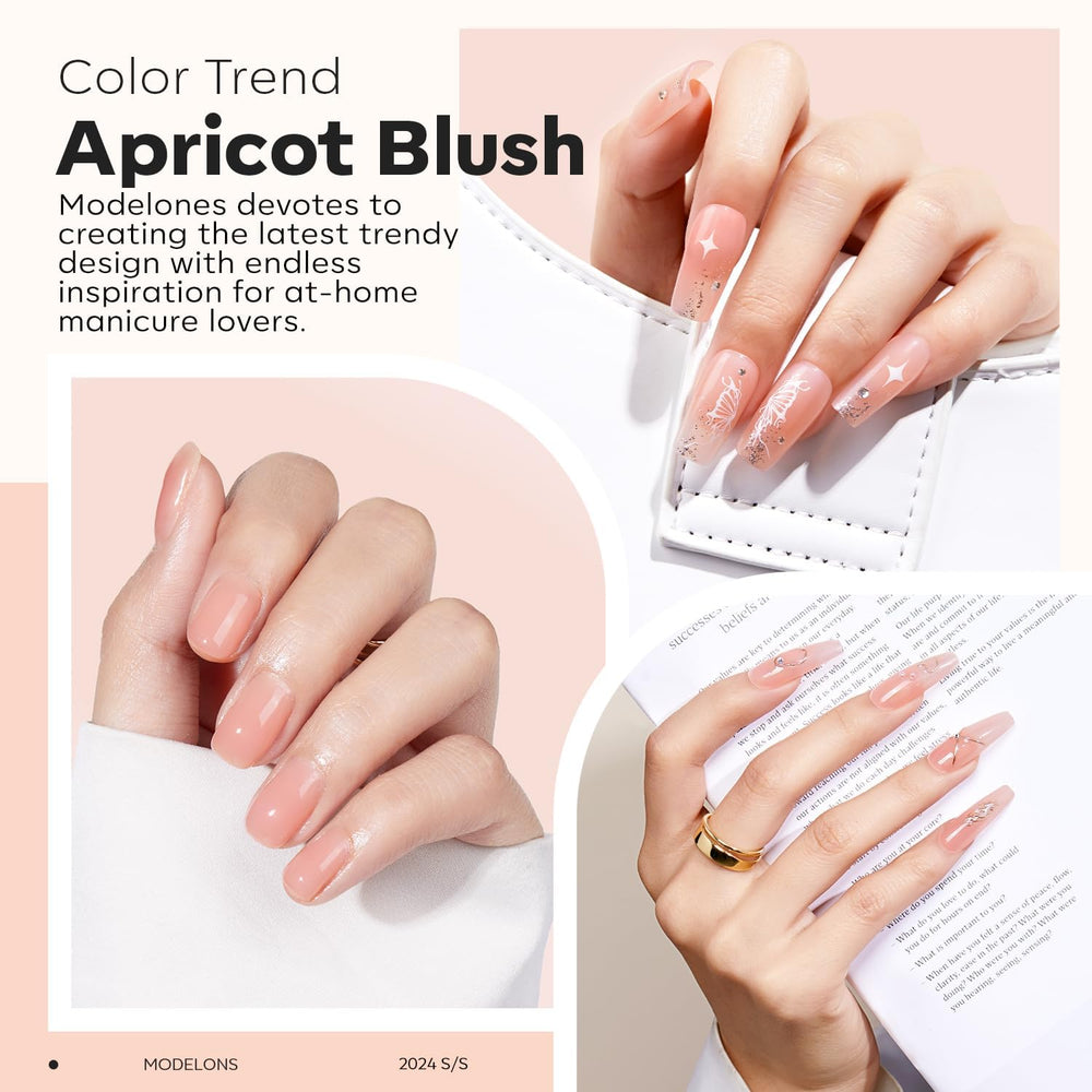 Strengthening overlay on natural nails with apricot blush gel.