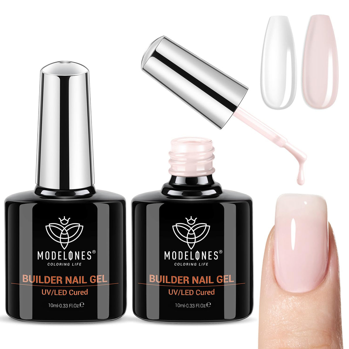 Modelones Builder Nail Gel Clear bottle with brush provides a smooth base for durable nails.