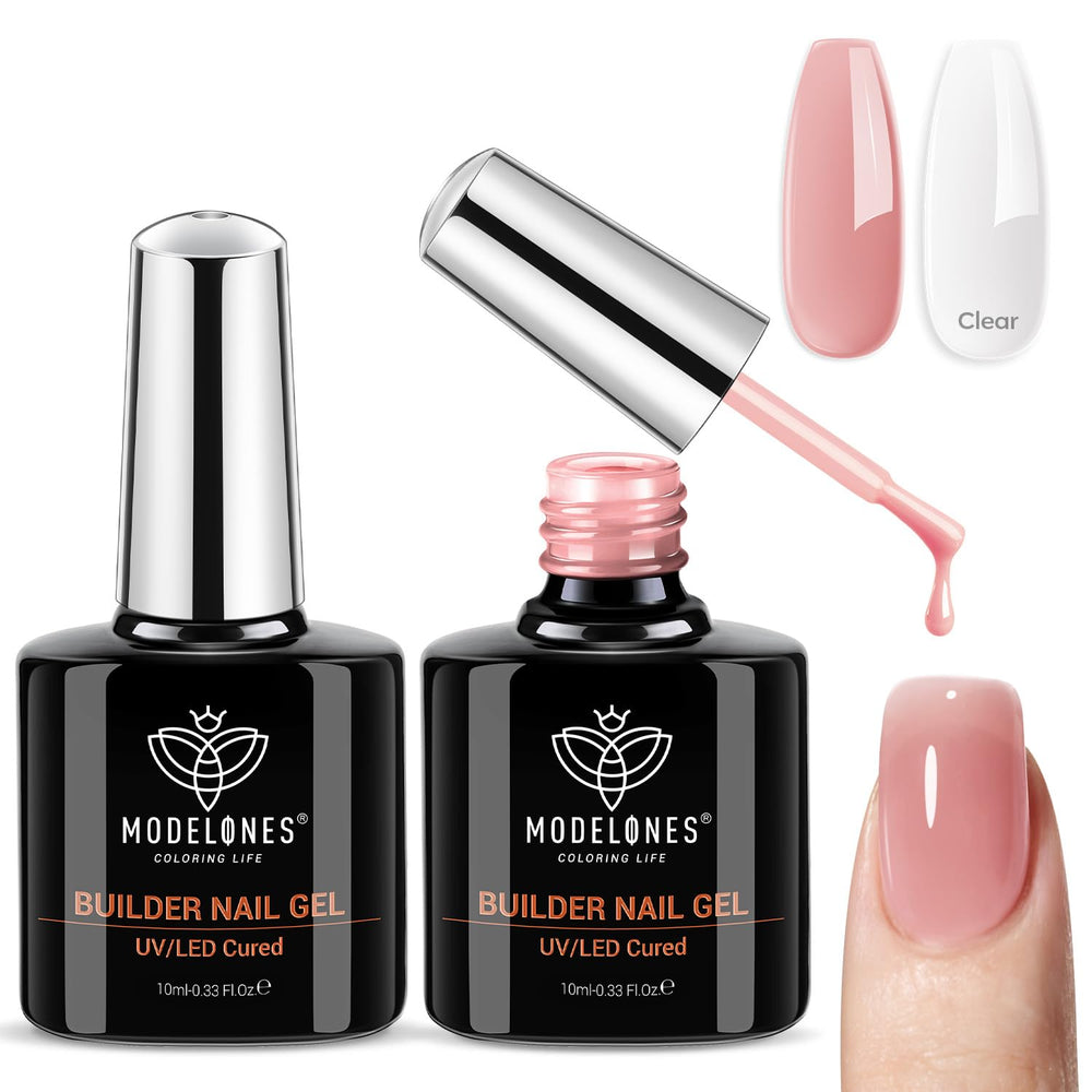 Modelones Builder Nail Gel clear bottle offers a smooth base for sculpted, durable nails.
