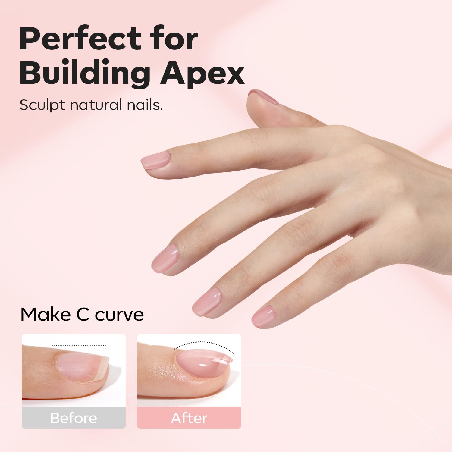 Modelones Builder Nail Gel shapes nails with a glossy finish.