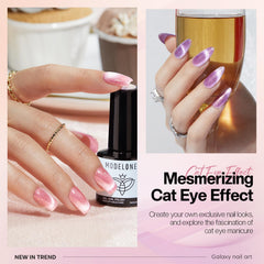 Modelones cat eye gel on nails demonstrating depth and color shift under light