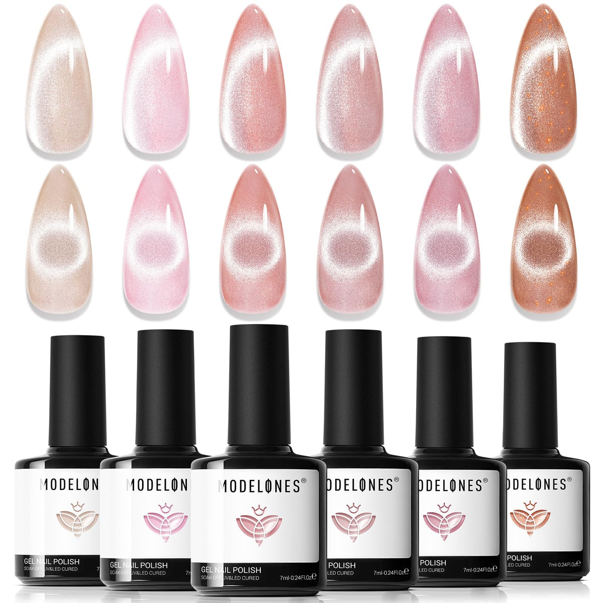 Modelones cat-eye gel nail polish six colors kit for chic day-to-night nails.