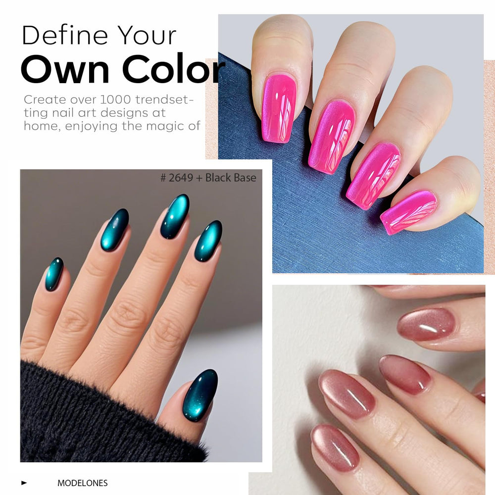 Modelones Grape Purple gel polish creates dramatic cat-eye effect.
