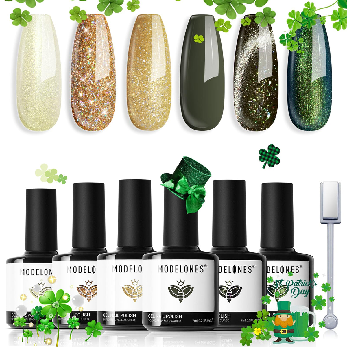 Modelones cat-eye gel polish set with magnet in action for dramatic shimmer.