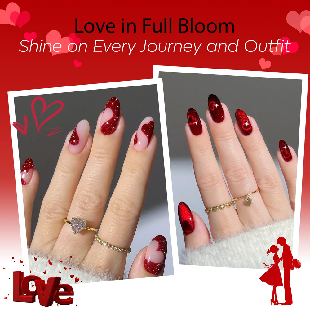 Modelones cat-eye glitter red gel polish adds depth and shine.