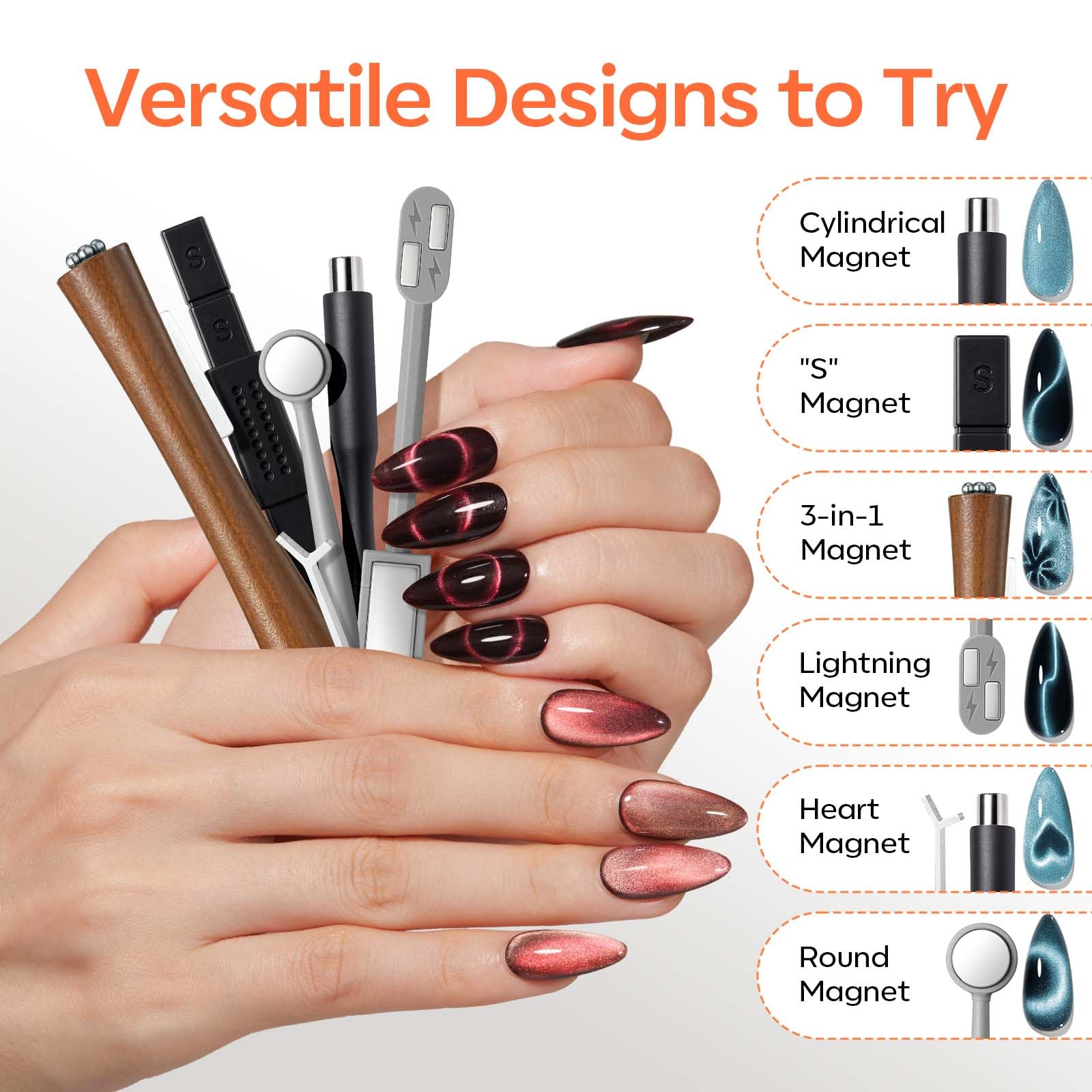 Modelones Cat Eye Magnet Set double head magnets offer texture variety