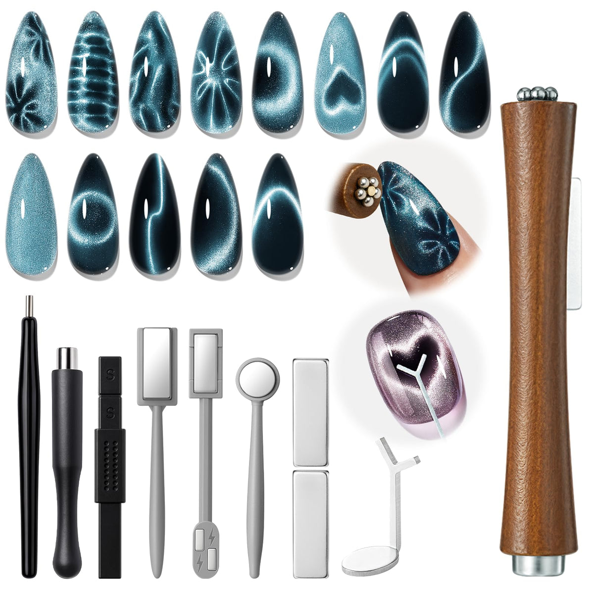 Modelones Cat Eye Magnet Set pen demonstrates 3-in-1 versatility for nail art