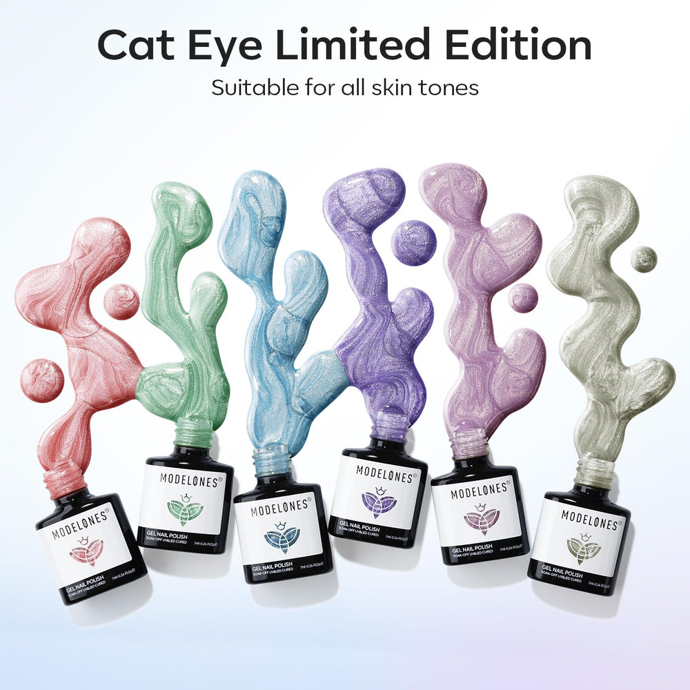 Modelones Cat Eye Nail Polish Purple Glitter swatch under light