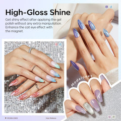 Modelones Cat Eye Nail Polish Silver Glitter swatch with holographic glow