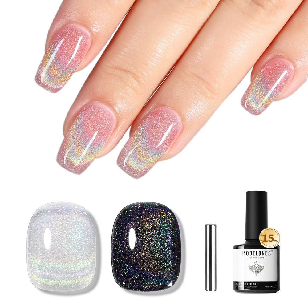 Modelones cat-eye rainbow gel polish with magnet for customizable iridescent effects