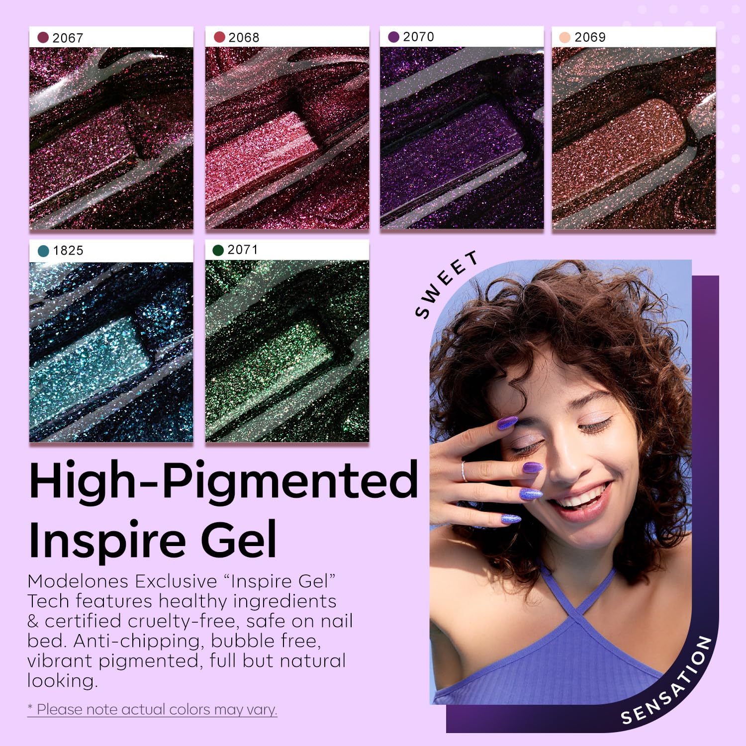 Modelones Chameleon Glitter Purple bottle displays rich lilac shimmer for chic looks